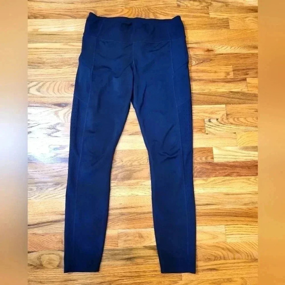 Athleta Outdoors Running Blue Side Zipper Pockets HR Tights Leggings(L)Tall - Picture 1 of 10